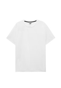 Hvid kortærmet t-shirt med rund halsudskæring, lavet af blødt bomuldsstof. Har et enkelt design uden mønstre eller accenter.