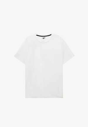 Hvid kortærmet t-shirt med rund halsudskæring, lavet af blødt bomuldsstof. Har et enkelt design uden mønstre eller accenter.