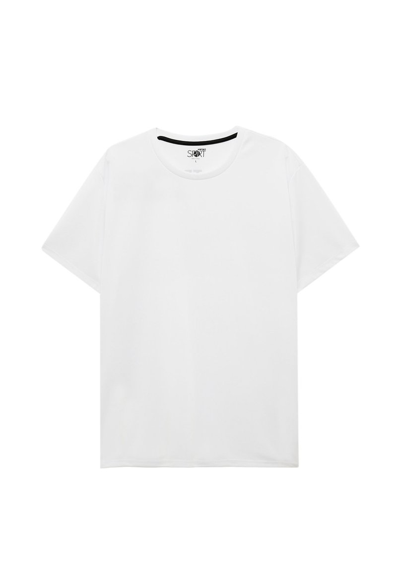 Hvid kortærmet t-shirt med rund halsudskæring, lavet af blødt bomuldsstof. Har et enkelt design uden mønstre eller accenter.