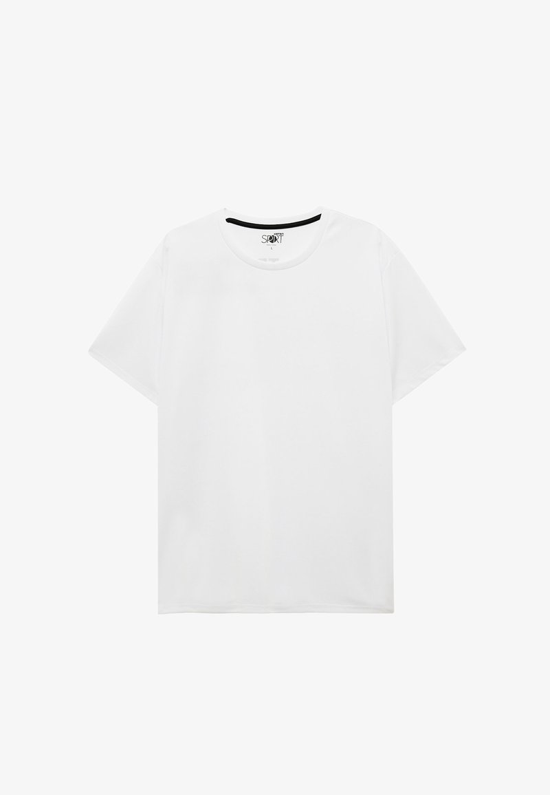 Hvid kortærmet t-shirt med rund halsudskæring, lavet af blødt bomuldsstof. Har et enkelt design uden mønstre eller accenter.