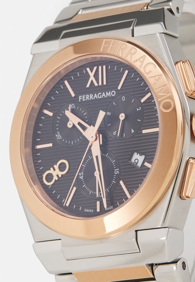 FERRAGAMO VEGA - Ura kronograf - brown/silver-coloured/rose gold-coloured