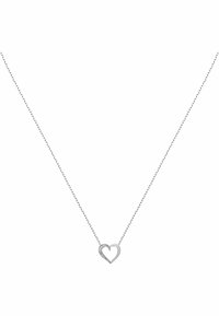 Silberne Halskette mit einer zarten Kette und einem Herzanhänger, der eine glatte Herzform und einen kleinen Akzent aus funkelnden Steinen aufweist.
