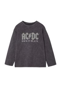 Long-sleeve shirt in dark gray, featuring a vintage AC/DC "Back in Black" graphic in light gray. Soft cotton blend with a relaxed fit.