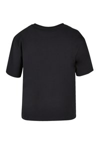 Black cotton t-shirt with short sleeves, round neckline, and a relaxed fit. Smooth texture and no visible patterns or accents.