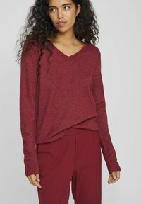 VILA VIRIL V-NECK L/S  NOOS - Stickad tröja - cabernet