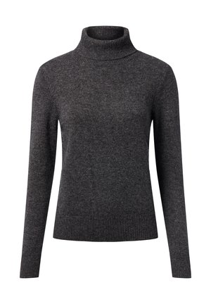 Pull à col roulé côtelé gris foncé avec des manches longues et une coupe ajustée. Fabriqué en tissu doux et texturé avec une finition soignée à l'ourlet.