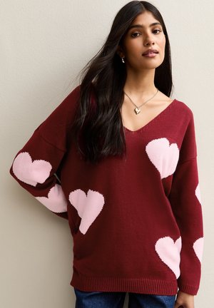 V NECK - Jumper - dark pink