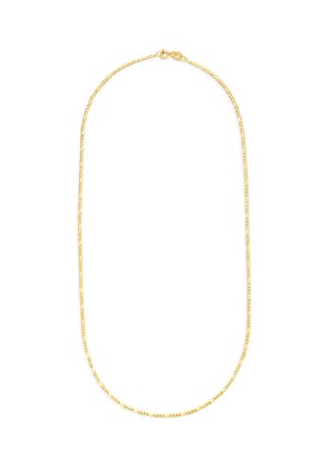 Gold-plated chain necklace with a textured design, featuring elongated links and a secure lobster clasp closure.