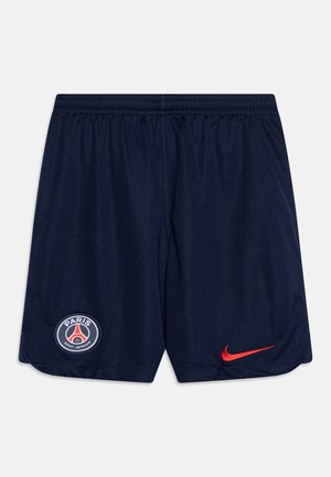 Pantaloni sportivi navy realizzati in tessuto morbido, con un logo rotondo del Paris Saint-Germain e un baffo rosso della Nike sul lato in basso a destra.