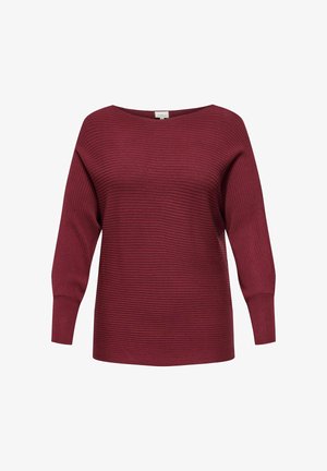 Langærmet ribstrikket sweater i dyb burgunder med bådhals og tætsiddende manchetter.