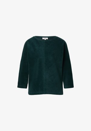 Tume rohelise käistega corduroy särk, ümara kaelusega, sirge hemiga ja brändi etiketiga taga kaela juures.