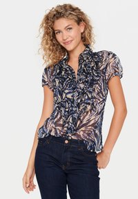 Saint Tropez LILJASZ CRINKLE SS - Hemdbluse - black zebra leaves