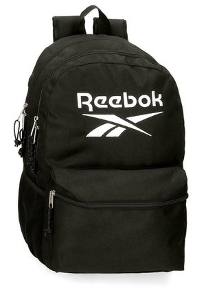 Mochila negra Reebok con múltiples compartimentos con cremallera y correas acolchadas para los hombros.