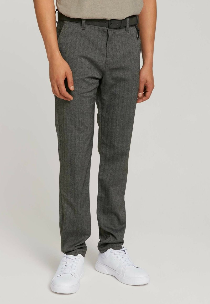 TOM TAILOR DENIM MELANGE WITH BELT - Chino - black white herringbone weave