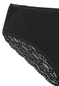 Mutande nere in cotone con un bordo in pizzo a motivo floreale lungo la vita e le aperture delle gambe, dalla texture liscia e con una vita elastica.