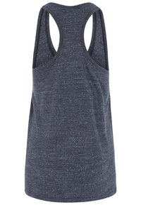 Mörkgrå ärmlös racerback-top med en melerad textur, sedd bakifrån på en vit bakgrund.