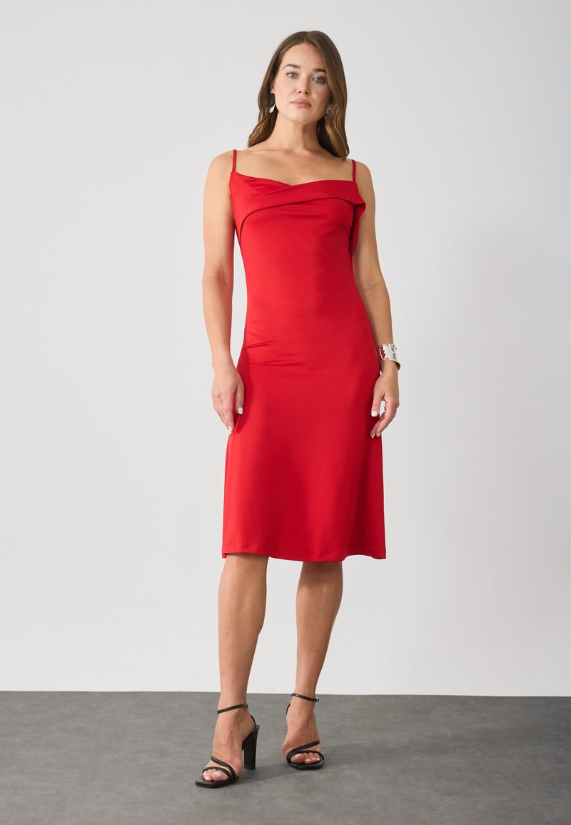 jersey knit trapeze dress Solid Silky Knit Trapeze Dress
