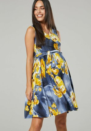 Jersey dress - graphite \ yellow flowers
