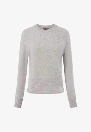 Grijze trui met een ronde halslijn en lange mouwen. Gemaakt van een zachte, gebreide stof met een subtiele textuur. Ribgebreide manchetten en zoom.