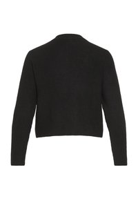 Czarny prążkowany sweter z okrągłym dekoltem, długimi rękawami i krótkim krojem. Teksturowana tkanina o miękkim wykończeniu.
