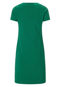 Grön kortärmad knälång klänning med en subtil ribbad struktur och centralt sömdetalj på baksidan.