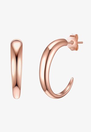 Orecchini a cerchio in oro rosa con un design liscio e arrotondato. Presentano un perno sicuro e una forma curva e fluida per un look elegante.