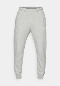 Graue Fleece-Sweatpants mit elastischem Bund. Die Bündchen sind schmal zulaufend. Enthält ein kleines weißes Markenlogo am linken Oberschenkel. Weicher Stoff.