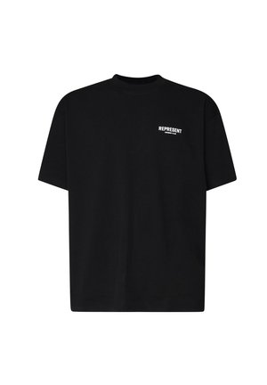 T-shirt nera manica corta con testo bianco "Represent Owners Club" sul petto sinistro, sfondo semplice.