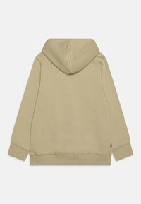 Mikina s kapucí v světle béžové barvě z bavlněné směsi, která se vyznačuje klasickým designem s ribbed cuffy a lemem, hladkou texturou a pohledem ze zad.