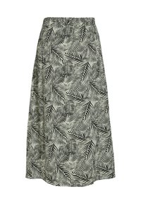 Jupe noir et blanc avec un motif de feuille de palmier, en tissu léger, dotée d'une taille élastique et d'un design fluide.