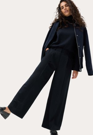 Marks & Spencer, NEW PINSTRIPE OPP SINGLE PLEAT WOVEN WID - Trousers - navy mix