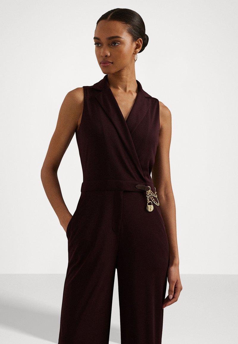 Lauren Ralph Lauren CHAIN TRIM STRETCH JERSEY JUMPSUIT - Haalari - pinot noir