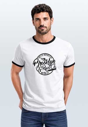 Neverless, HERREN T-SHIRT RETRO KONTRASTBUND - DESIGN VINTAGE MOTORCYCLE - - Print T-shirt - weiß-schwarz