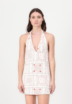 Open Back Linen-Blend Halter Dress - Robe de jour - white/red