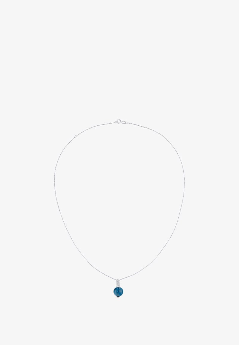 Collana in argento caratterizzata da un pendente rotondo di un blu profondo con un accento testurizzato in argento, creando un design semplice ma elegante.