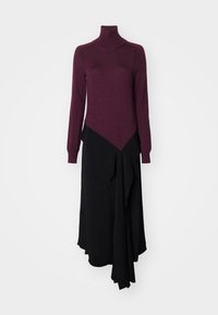 HIGH NECK TIE DETAIL DRESS - Vestito lungo - black/deep mahogany