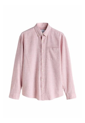 Hellrosa Langarmhemd aus strukturiertem Stoff, mit einem Kent-Kragen, einer Brusttasche und einer durchgehenden Knopfleiste vorn.