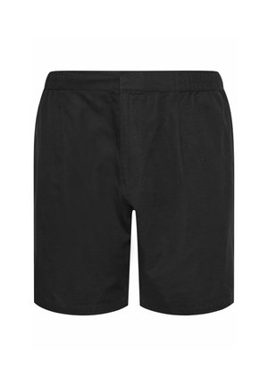 Zwarte herenshort met elastische taille, losse pasvorm en een eenvoudig ontwerp, weergegeven op een witte achtergrond.