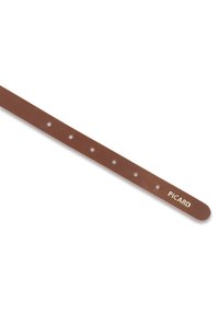 Brown leather strap with five holes for adjustments, featuring a smooth texture and a gold embossed logo "PICARD" on one side.