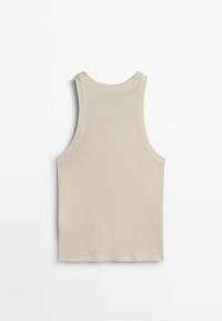 Beige tanktop met een ronde halslijn, brede schouderbanden en een zachte katoenmix. Gladde textuur met een eenvoudig ontwerp.