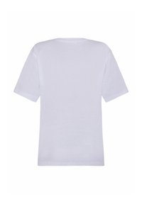 Weißes T-Shirt mit kurzen Ärmeln, Rundhalsausschnitt, aus Baumwolle, glatte Textur, gerader Saum, ohne sichtbare Grafiken oder Muster.