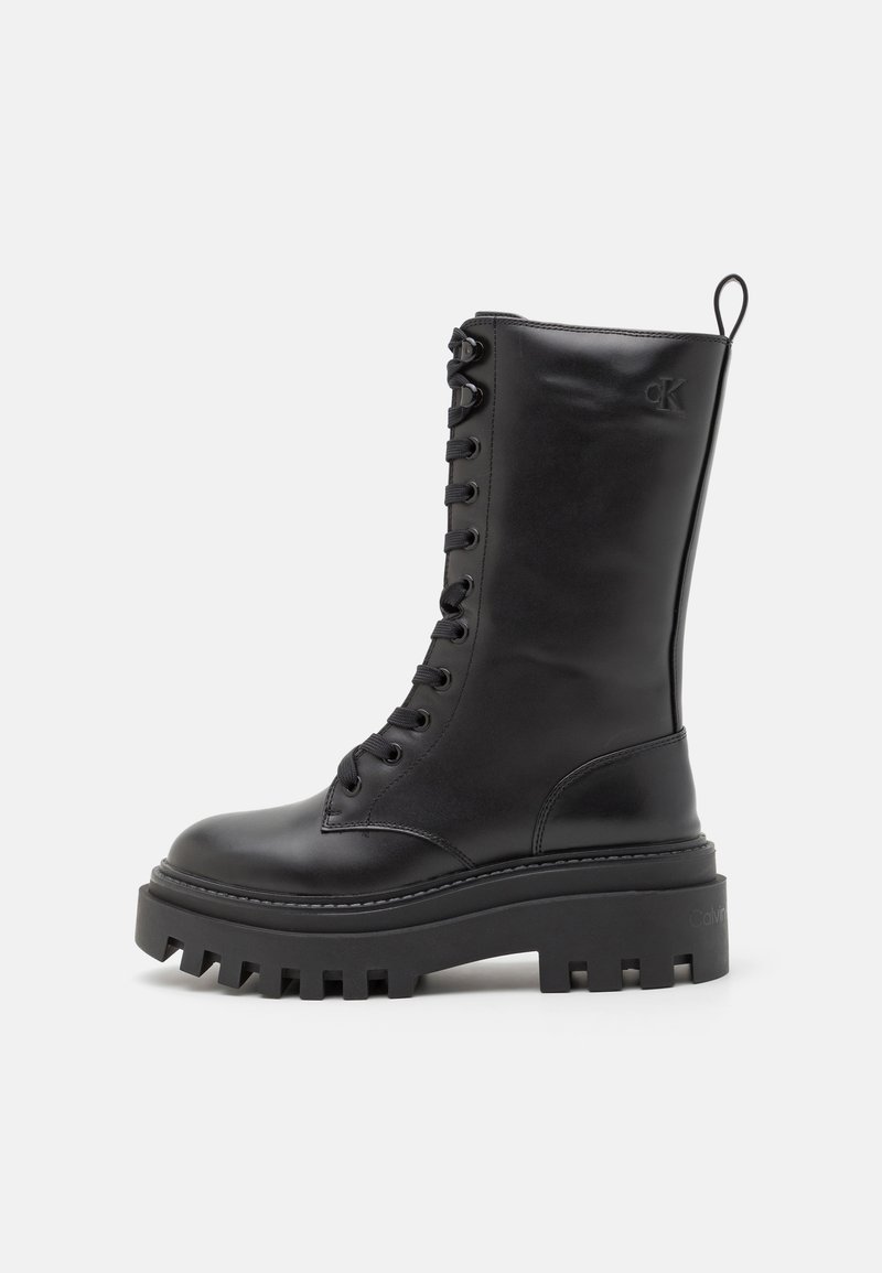 Calvin Klein Jeans FLATFORM LACE UP BOOT - Snørestøvler - triple black