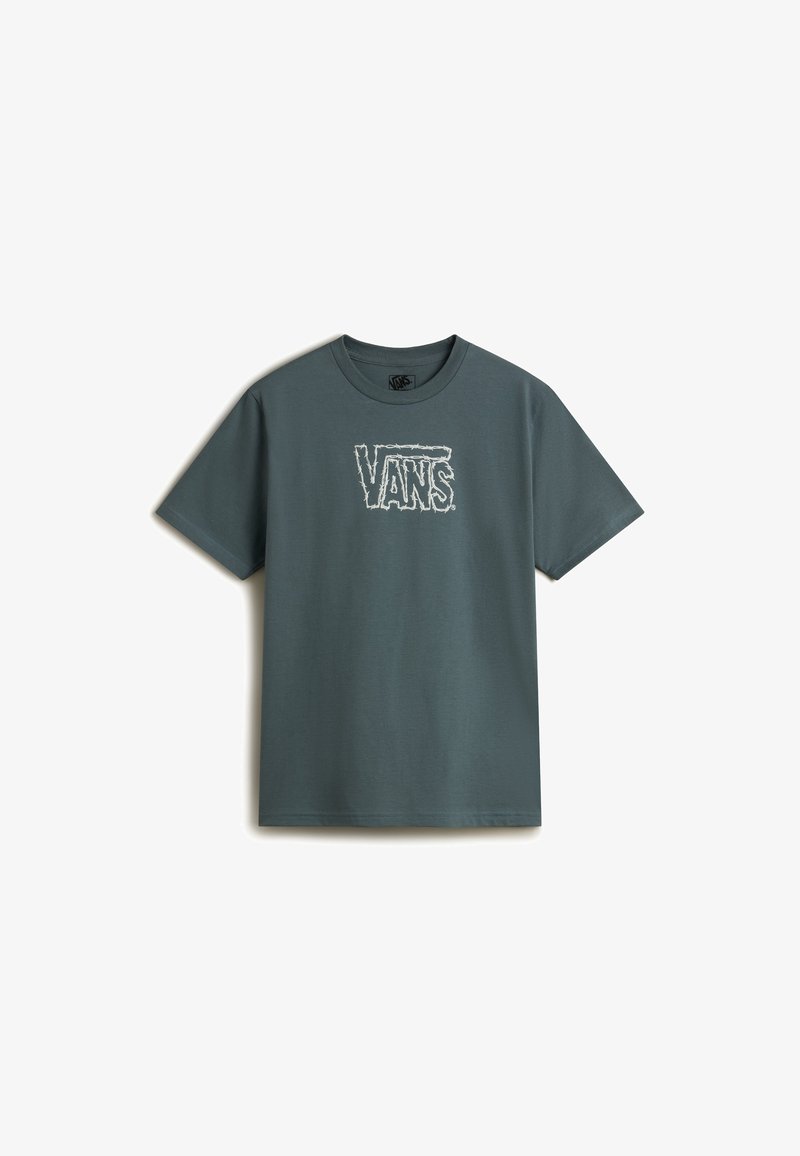 Grå bomulds t-shirt med en hvid kontur logo "VANS" på fronten. Korte ærmer og rund halsudskæring. Klassisk pasform.