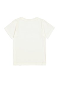 Camiseta de algodón blanca con mangas cortas y cuello redondo. Textura suave, diseño liso, sin patrones ni adornos visibles.