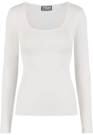 Top blanco de manga larga con escote cuadrado, fabricado con una tela lisa y elástica. Presenta costuras mínimas y una etiqueta con la inscripción "URBAN CLASSICS".