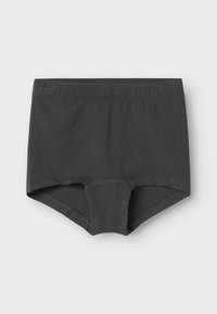 Sötét szürke pamut boxer alsó, rugalmas derékkal és lapos varrásokkal, szoros illeszkedéssel és mintázat nélküli, egyszerű dizájnnal.