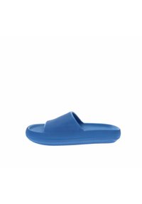 Sandal blu scivolante realizzato in gomma testurizzata. Caratterizzato da un ampio cinturino e una punta arrotondata, con un motivo in rilievo sulla superficie per una maggiore aderenza.