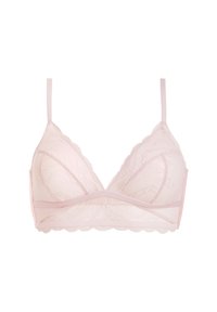 Bralette en dentelle rose clair avec un tissu doux et léger. Doté de bretelles ajustables et d'un ourlet festonné, conçu avec des détails fins.