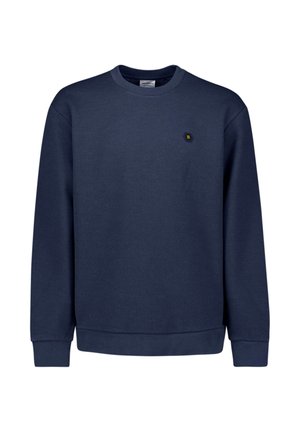 Navyblauw sweatshirt met een ronde hals, geribde manchetten en onderkant. Beschikt over een klein, contrasterend logo op de linkerborst. Gemaakt van een katoenmix.