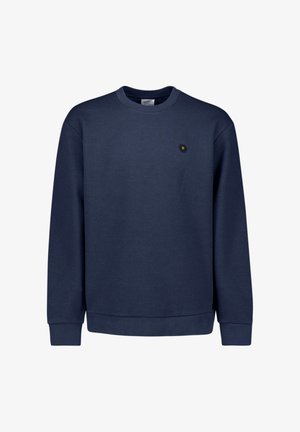 Navyblauw sweatshirt met een ronde hals, geribde manchetten en onderkant. Beschikt over een klein, contrasterend logo op de linkerborst. Gemaakt van een katoenmix.